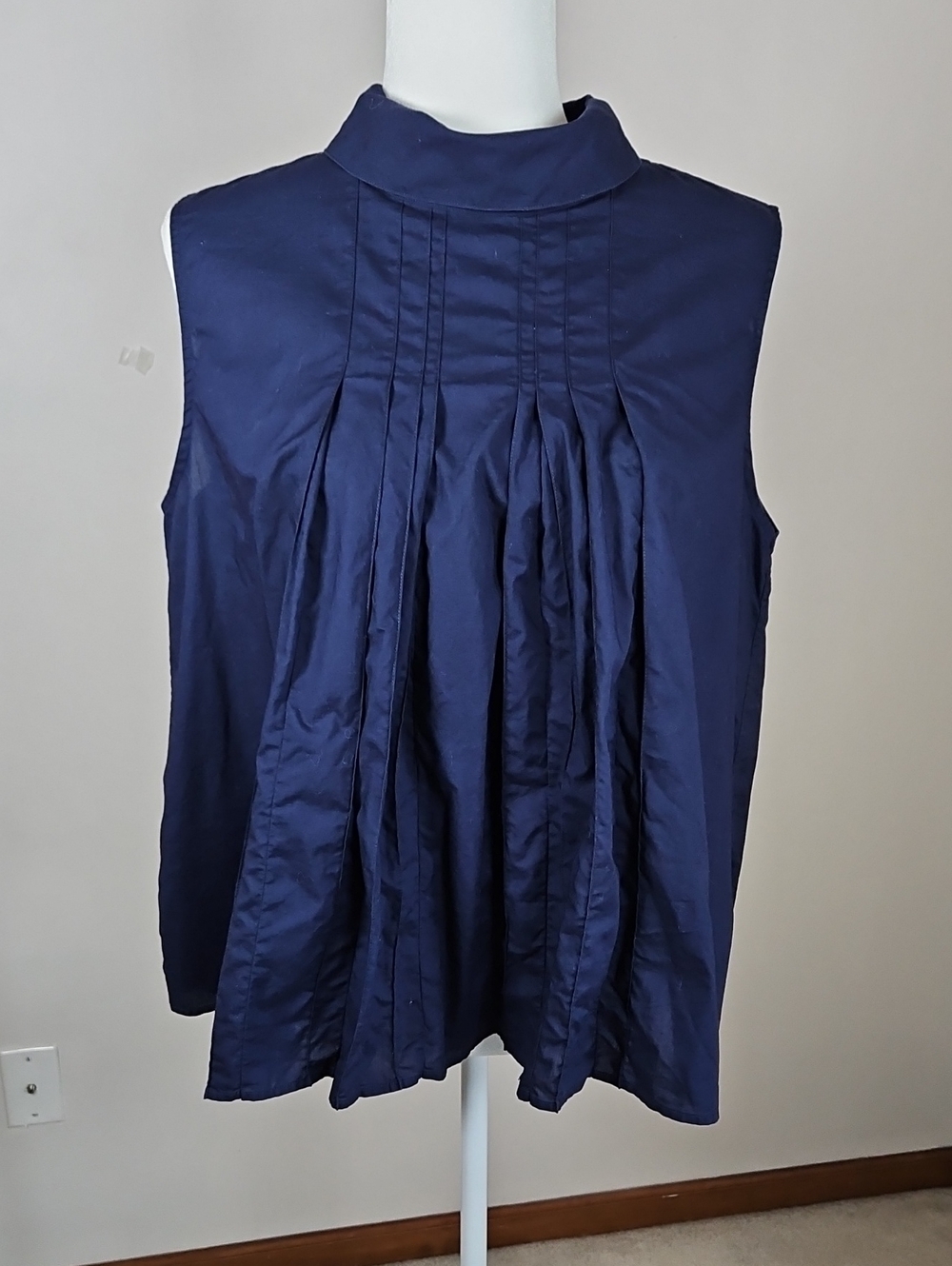 Marni Uniqlo Pleated Front Button Back Cotton Poplin Navy Top XL Artistic Boho